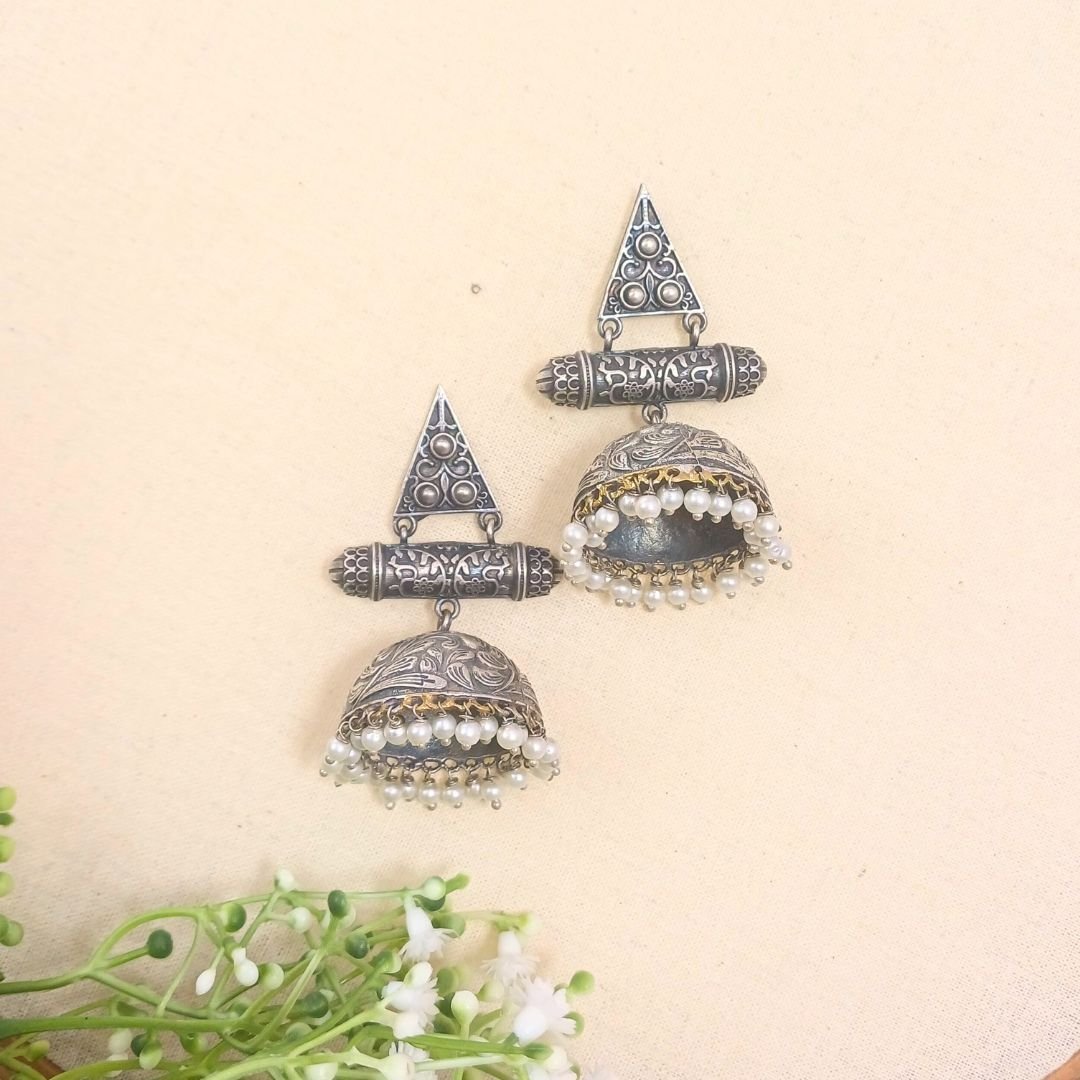 Manjari - Triangle Jhumka Pearl Earrings