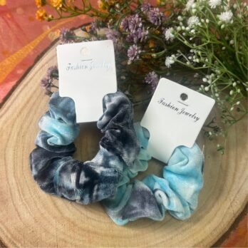 Tie-Dye Velvet Scrunchies(Blue)- Set of 2