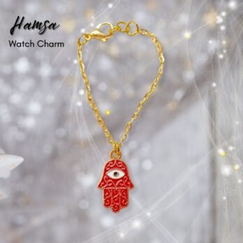 Hamsa Hand Watch Charm with Crimson Enamel & Gold Detail