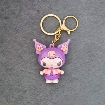 Kuromi Keychain with Bow Detail in Soft Matte Pearl Finish