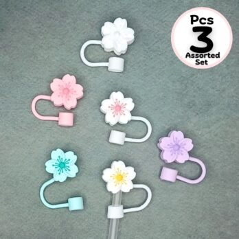 Flower Design Silicone Straw Toppers – Set of 3 Assorted