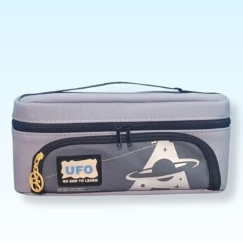 UFO Stationery Pouch Grey & Dark Grey – Large 2 Zipper Case