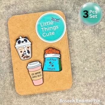 Coffee Lover Enamel Pins Set – Coffee Beans, Boba Tea & Coffee Helps Quote (3 pcs)