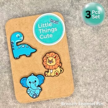 Set of 3 Enamel Pins – Cute Dino, Lion & Baby Elephant (Jungle Theme)