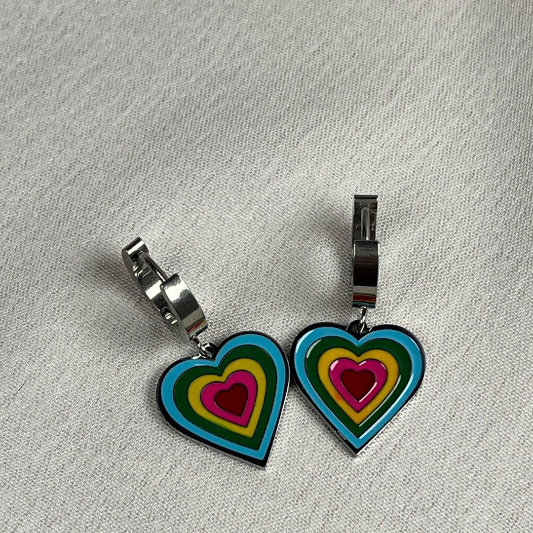 silver rainbow heart hoop earrings