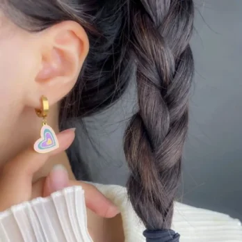 Aurora Rainbow Heart Hoop Earrings