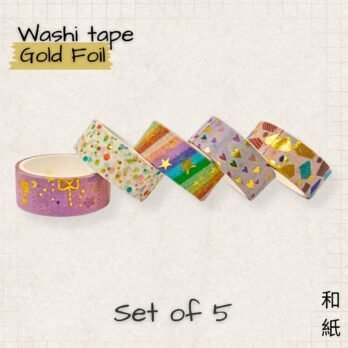 Washi Tape Gold Foil – Rainbow & Confetti Decorative Set of 5