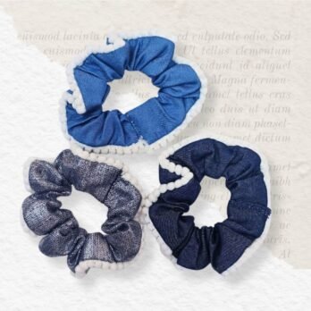 Blue Fabric Scrunchies Set – Soft Hair Scrunchies (3 Pack)