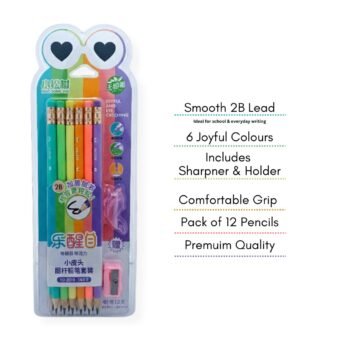 2B Round Pencil Set for Kids – 12 Pcs Pastel Pencils