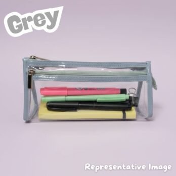 Transparent Pencil Pouch with Zipper – Grey PU Leather Trim