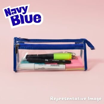 Transparent Pencil Pouch with Zipper – Navy Blue PU Leather Trim