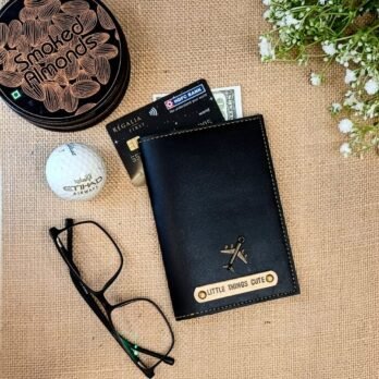 Personalized Black Passport Folder with Custom Name & Charm