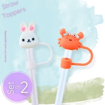 Kawaii Straw Toppers Set of 2 | Cute Bunny and Crab Covers