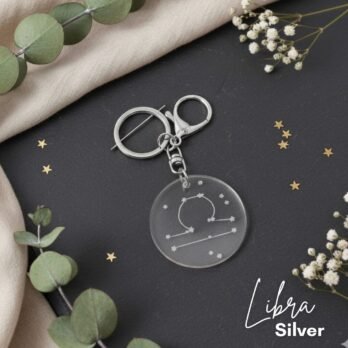 Libra Zodiac Acrylic Keychain | Silver Star Sign Keyring
